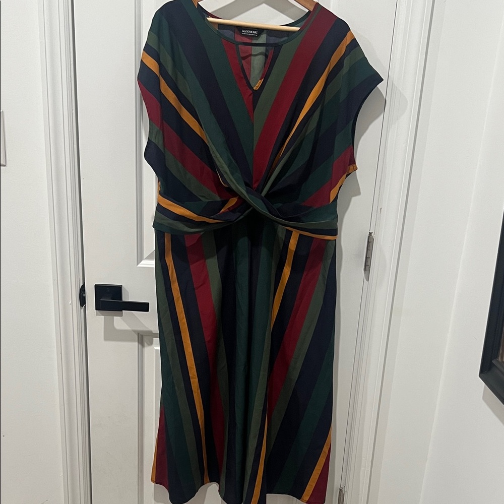 BloomChic Multicolor‎ Striped Twist-Front Midi Dress Size 18-20